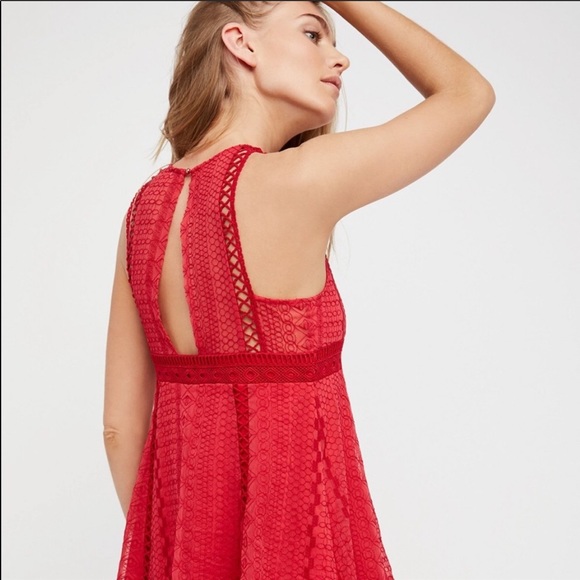Free People Wherever You Go Red Eyelet Mini Dress - Picture 5 of 14